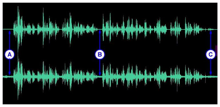 Sygnał audio z szumem i bez szumu