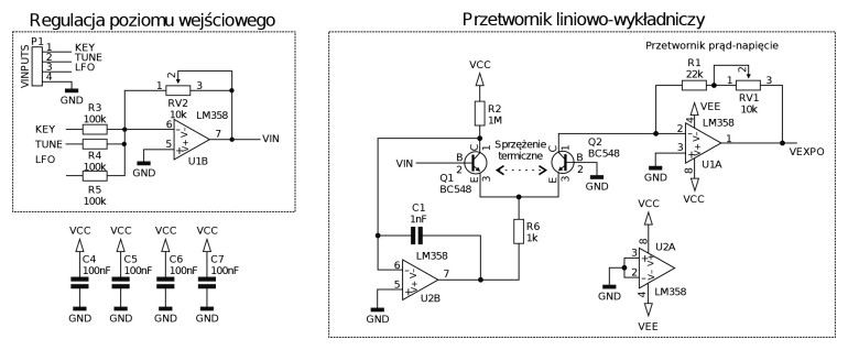 Rysunek 1. Przykładowy konwerter sygnałów sterujących CV na napięcie wykładnicze dla układu VCO