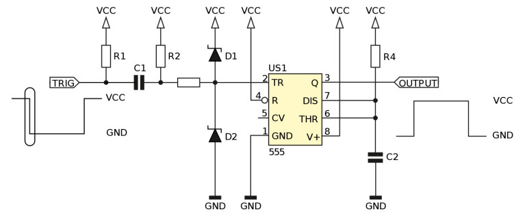 Rysunek 2. Modyfikacja układu z rysunku 1 dla długich impulsów wyzwalających
