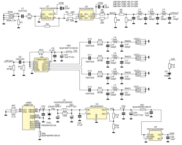 Rysunek 1. Schemat wzmacniacza dystrybucyjnego