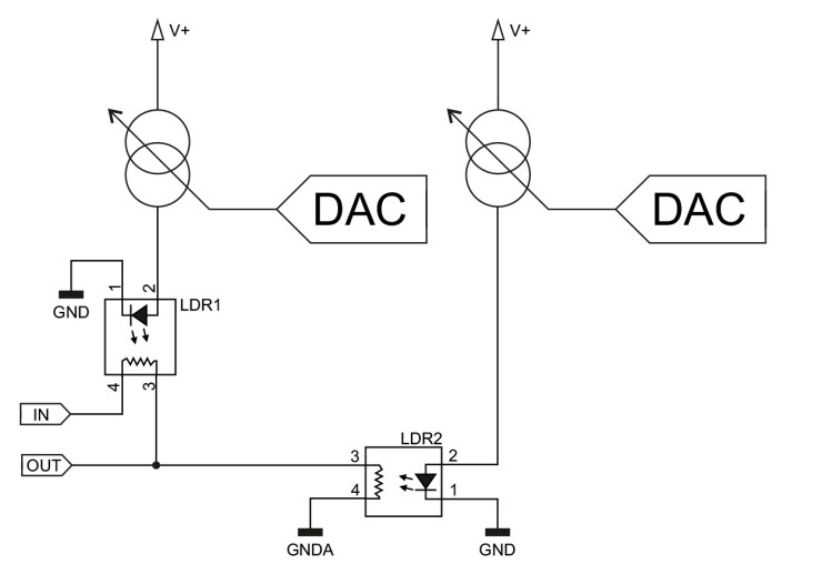 Schemat regulatora głośności z fotorezystorami