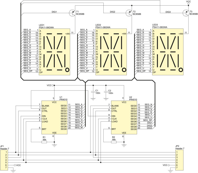 Rysunek 1. Schemat ideowy modułu wyświetlacza 3×16 segmentów LED