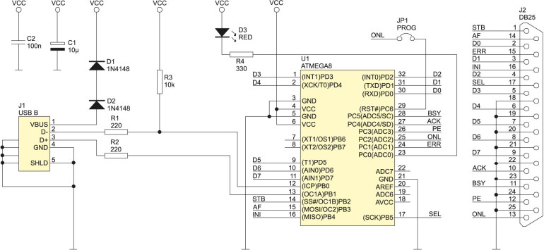 Rysunek 1. Schemat ideowy przejściówki USB/LPT