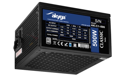 Niezawodny zasilacz komputerowy AK-C1-500 firmy Akyga o mocy wyjściowej 500 W