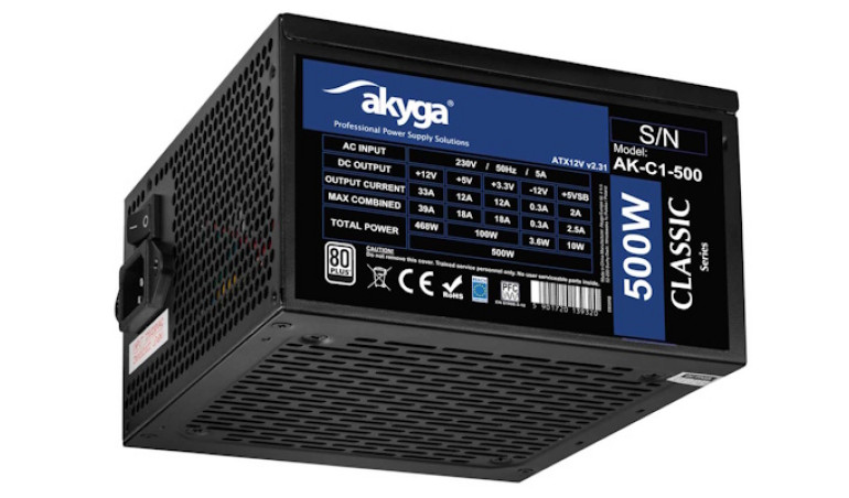 Niezawodny zasilacz komputerowy AK-C1-500 firmy Akyga o mocy wyjściowej 500 W